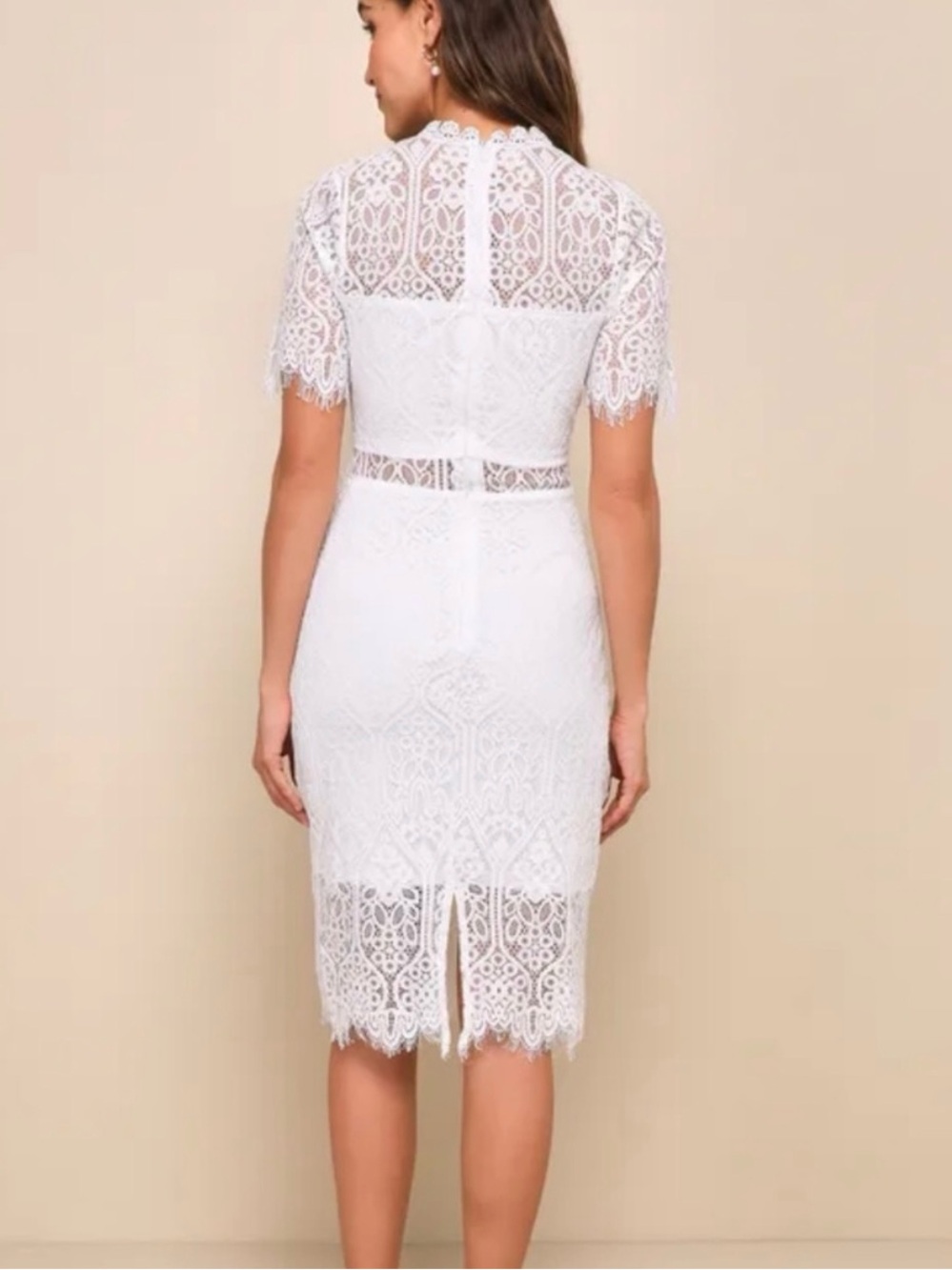Lulus White Sheer lace Short Sleeve Dress (Size S) - Picture 3 of 6